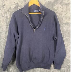 Polo Ralph Lauren Men's Cotton Quarter-Zip Sweater in navy blue Size Large